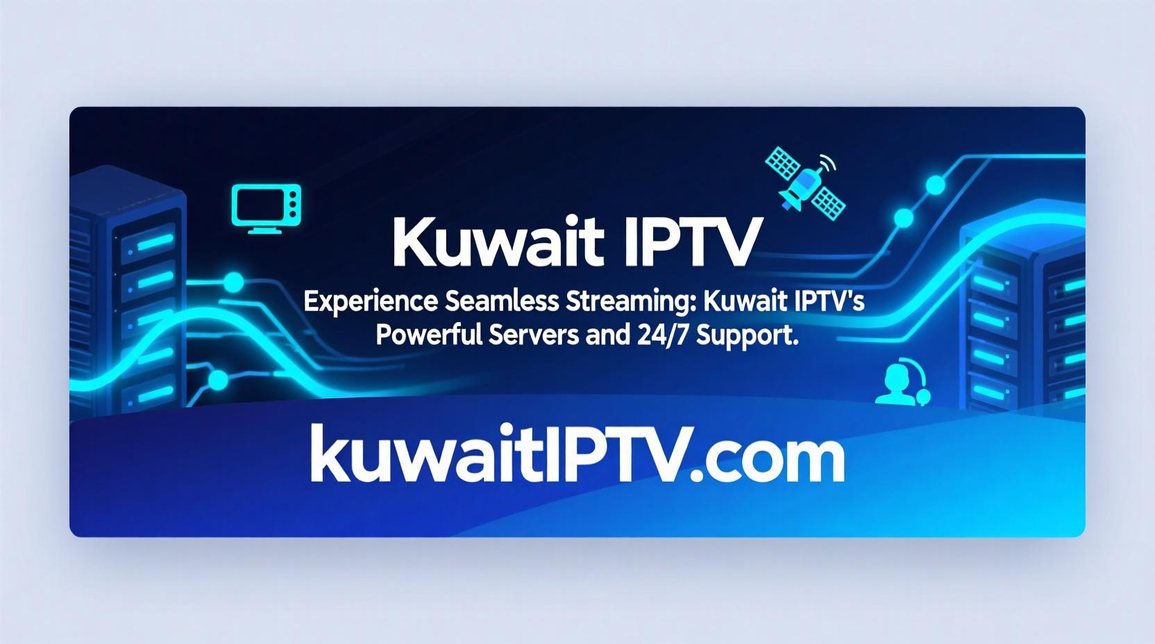 Kuwait IPTV logo with a backdrop of multiple streaming screens showcasing diverse content.